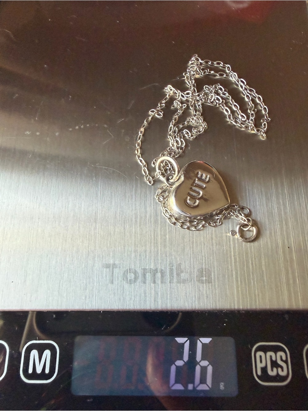 Silver Heart Pendant Necklace Engraved with "CUTE" - 925 Silver